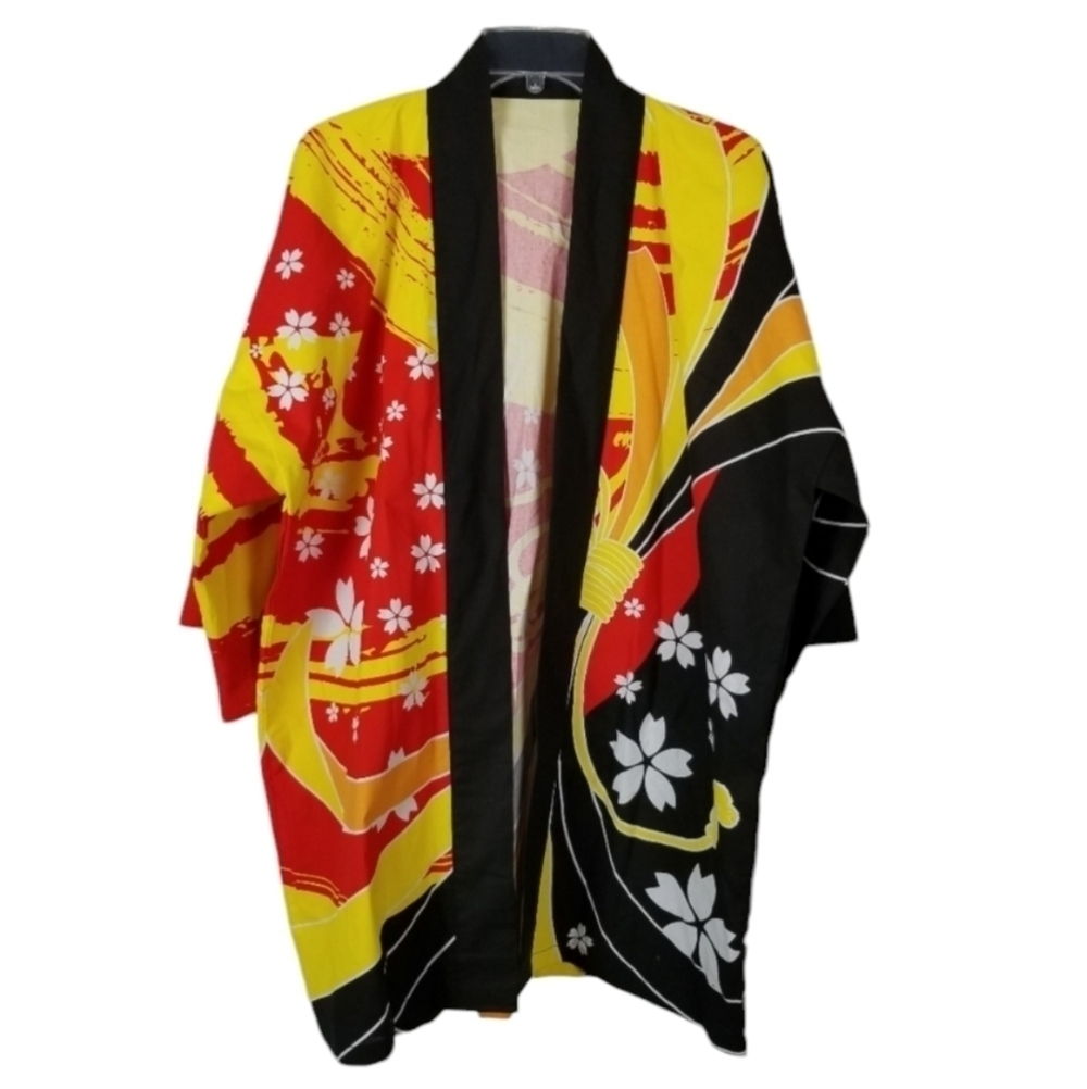 Haori Jacket Short Kimono Womens Vibrant Multicolor Cotton Japanese OS Statement